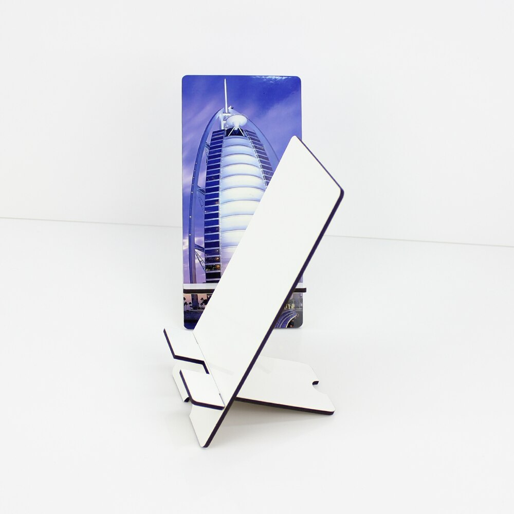 12 stuks/partij blanco sublimatie mdf houten diy telefoonstandaardhouder schattige rechthoekige bureaustandaard sublimatie inkt transferdruk