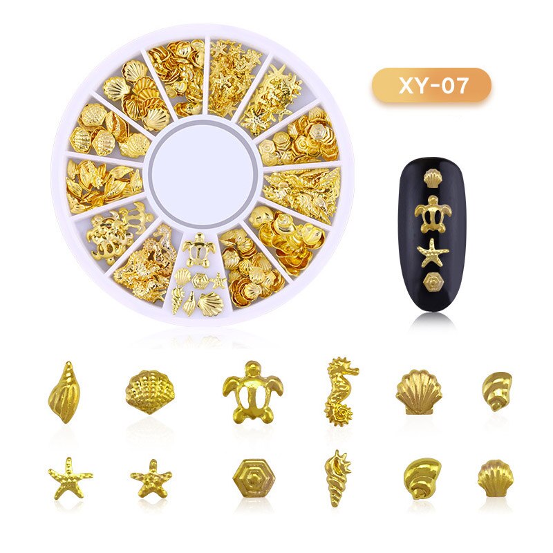 Gemengde 3D Hollow Nail Steentjes Voor Nagels Charms Metalen Vormen Geometrie Goud Tips Diy Accessoires Kristal Nail Art Decoratie: F550-07