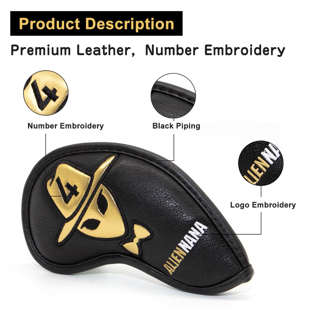 Golf iron head covers set Club Iron headcover Aliennana Golf iron club cover Gothic Cool Gold Aliennana 9pcs/set