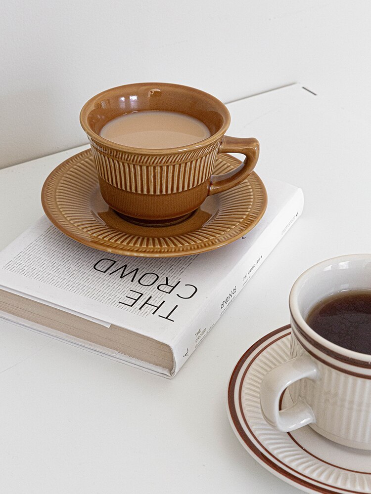 Simple Ceramic Coffee Cup Saucer Set Decor Teacup Ceramic Coffee Cups Chinese Travel Crockery Tazas De Cafe Tableware BJ50BD
