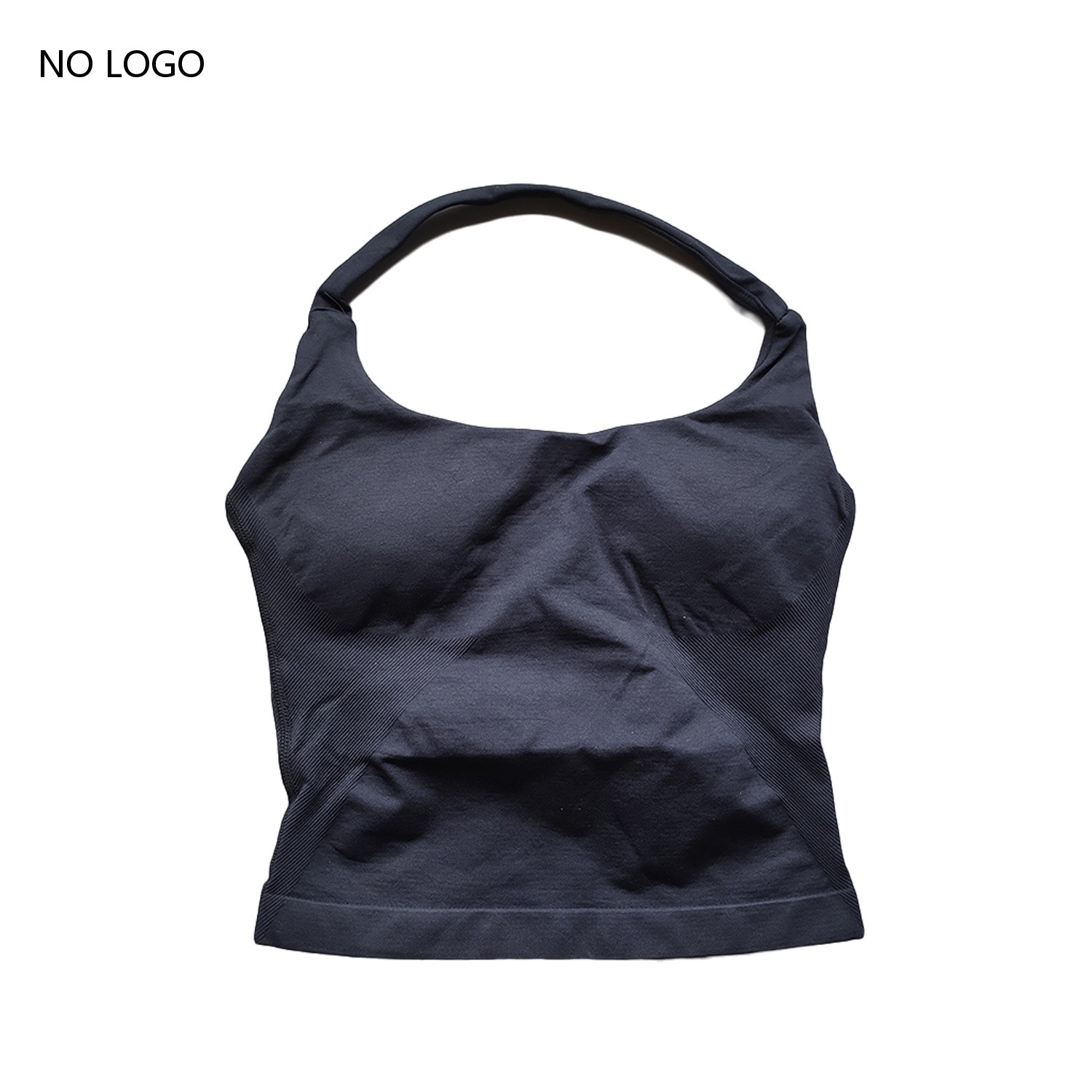 Gymväst med halterneck, rygglösa linnen, push up-material, sport-bh:ar, löparväst, träningstoppar, aktivkläder, yogakläder: Xs / Elfenben