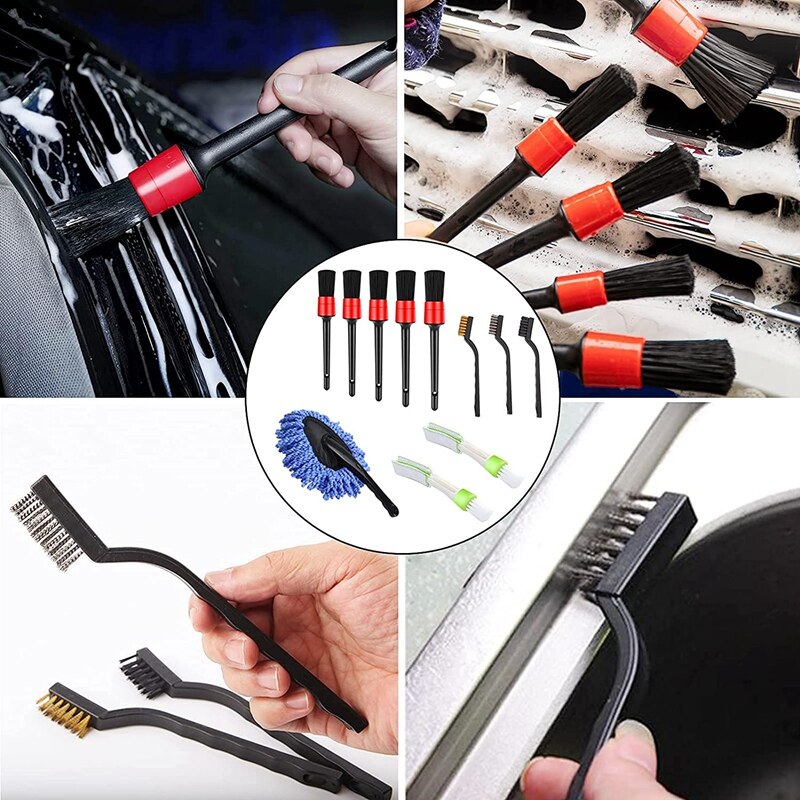 11 Stuks Auto Detaillering Borstel Set Auto-interieur Reiniging Kit Motor Cleaning Kit Voor Schoonmaken Auto Interieur Exterieur