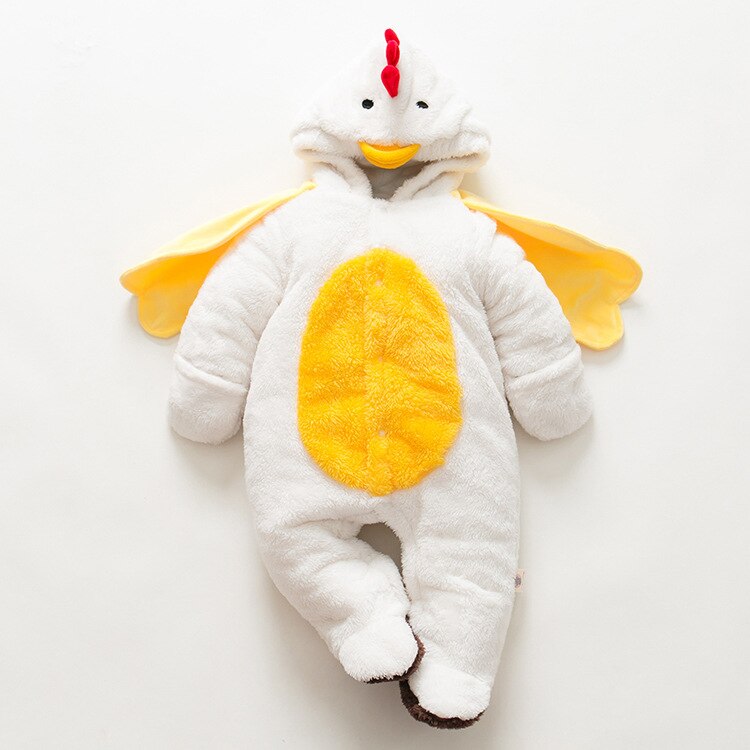 Cartoon Flannel Baby Rompers Novelty Chick Cotton Boy Girl Animal Rompers Stitch Baby's Sets Baby Costumes: White / 18M