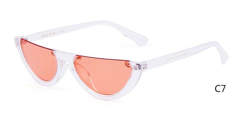 Half Moon Slim Sunnies Sunglasses Women Brand Retro Vintage Pink Lens Cat Eye Frame Sun Glasses Girls Shades 463B: C7 clear red