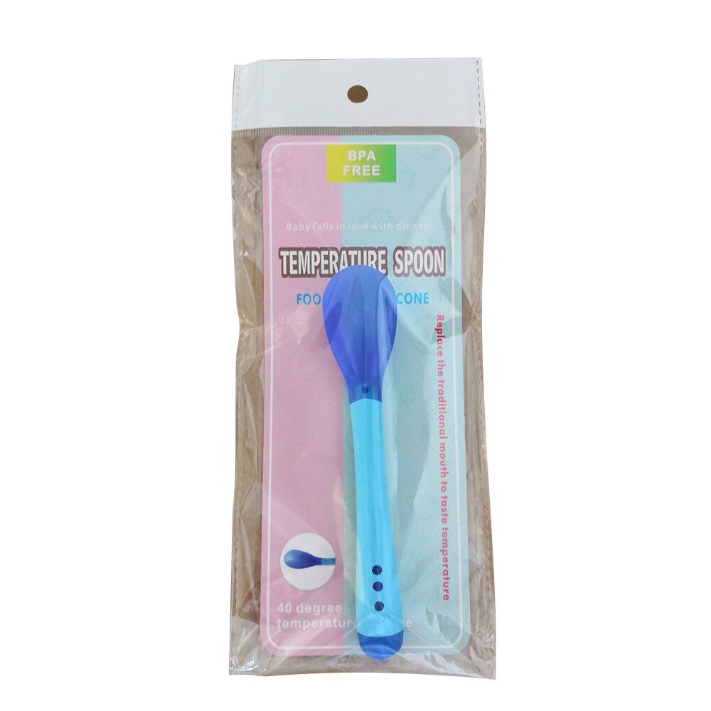 Cucharas con sensor de temperatura para niños, cucharas sensibles a la temperatura, vajilla para aprender a comer para bebé, vajilla de alimentación para chico: Azul