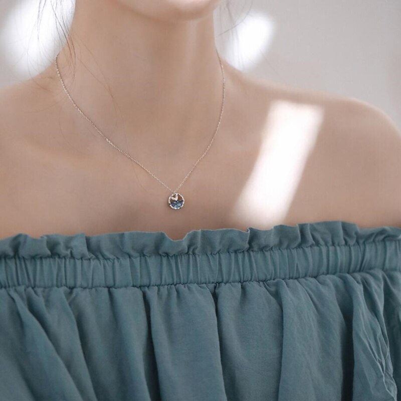 Sole Memory-cola de sirena de cristal azul, pulseras ajustables femeninas de Plata de Ley 925 SBR285