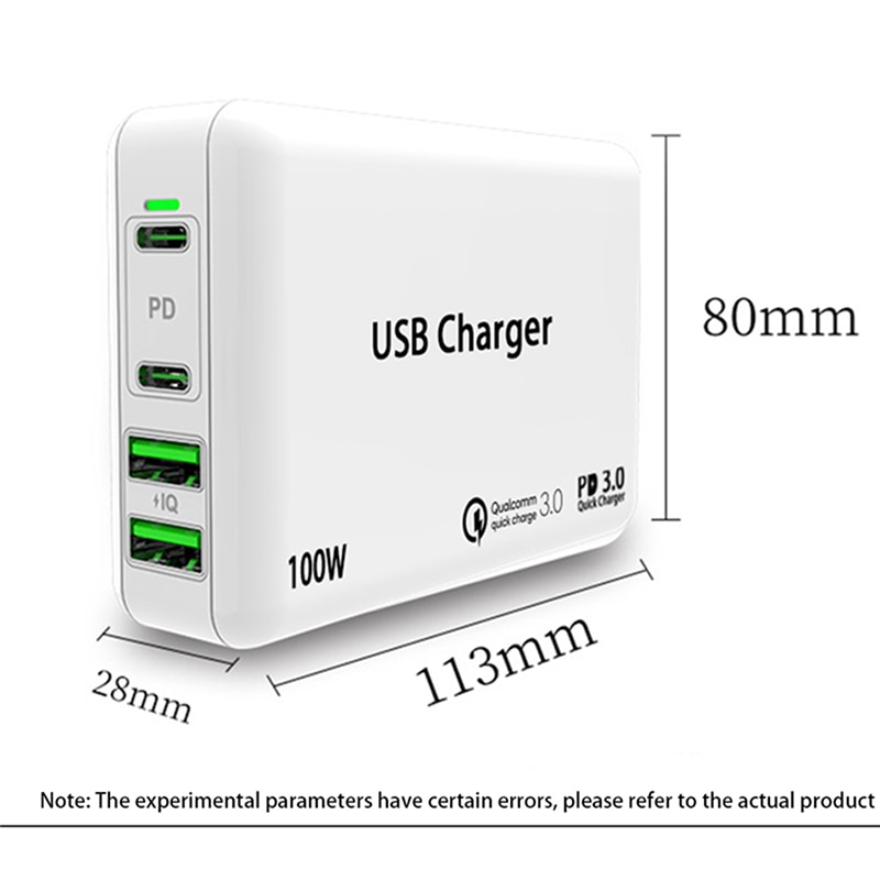 100W 4port Power Adapter PD100W/65W/45W/18W QC4.0/PPS Charger 5A E-MARK USB-C Cable For USB C Laptops MacBook Pro iPhone12/11