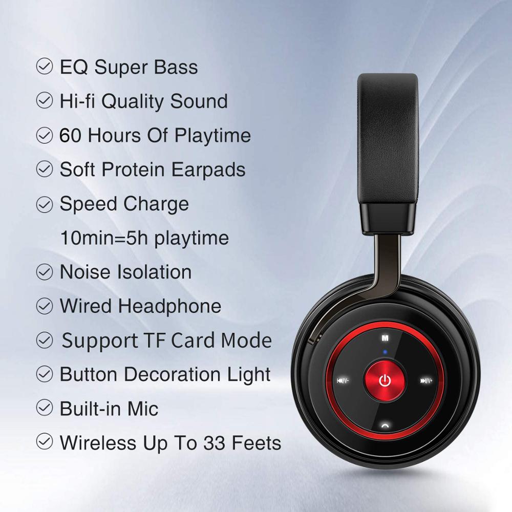 Picun P20-auriculares, inalámbricos por Bluetooth 5,0, auriculares estéreo con Monitor plegable con micrófono para DJ, soporta tarjeta TF