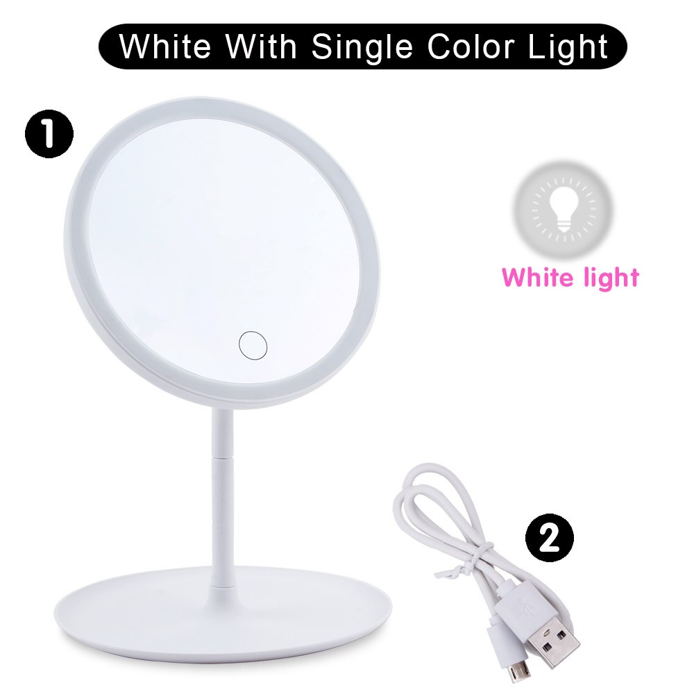 Makeup Mirror With LED Light Natural White Daylight Touch Screen Vanity Mirror Flexible Detachable Storage USB Cosmetics Mirror: White Single light