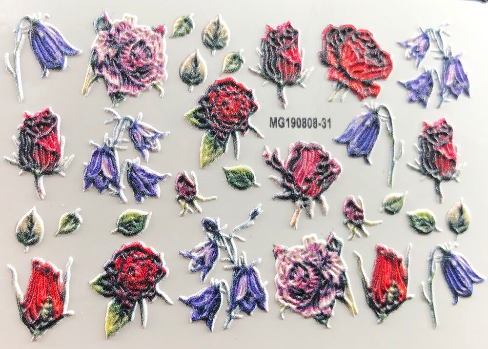 3D Neue Acryl Gravierte Nagel Aufkleber Blau &Ampere; Rosa Blume Schmetterling Wasser Decals Empaistic Nagel Wasser Rutsche Abziehbilder Z0302: 10