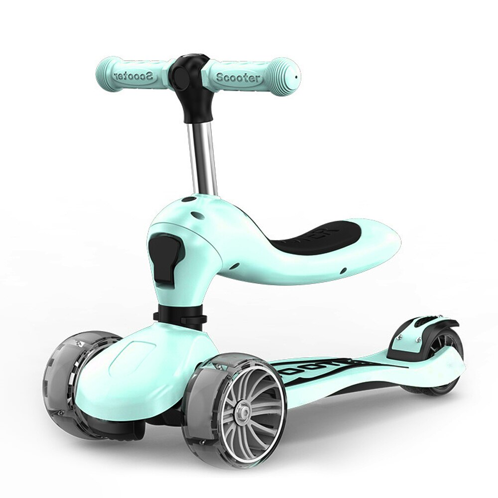 Children's Scooter Sitting And Standing Sliding 2 In 1 With 4 Wheel Sitting 1-8 Years Old Scooter Baby Foldable Colorful Scooter: light blue