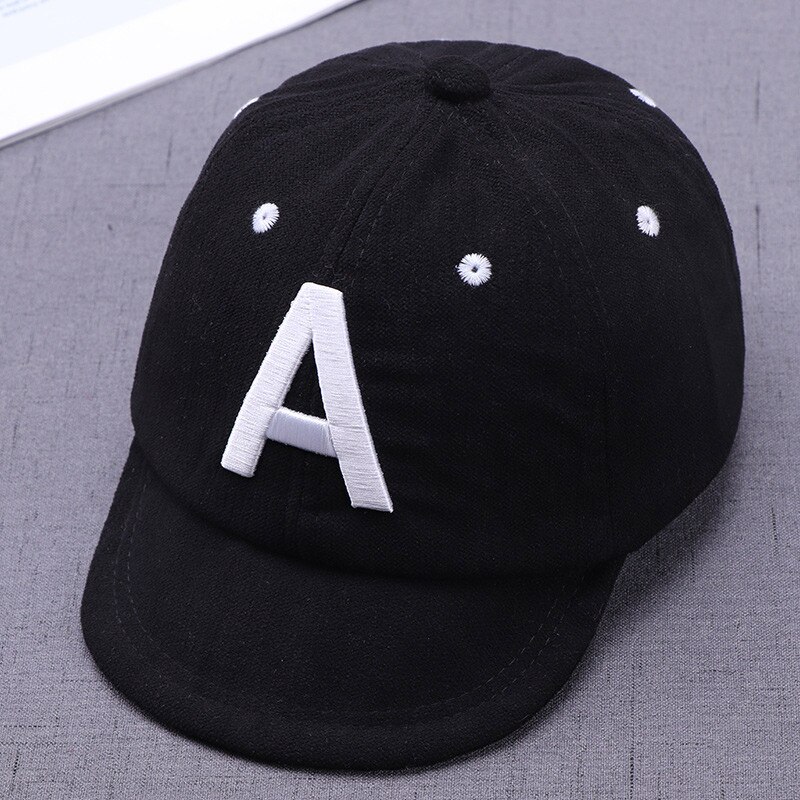 Gorra de béisbol bordada con letras A para bebé, gorro con hebilla ajustable, suave, con visera: black