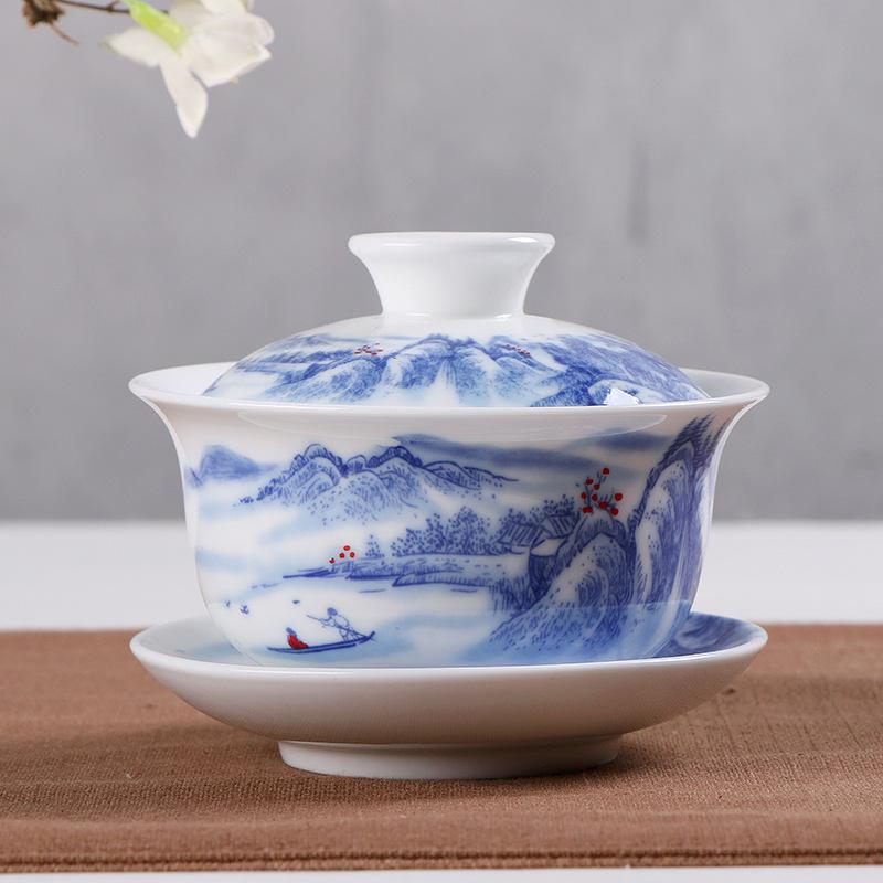 1 stk 150ml keramik gaiwan te terrin kinesisk stil porcelæn grydesæt rejse kedel håndmalet tekopper te tilbehør: 3