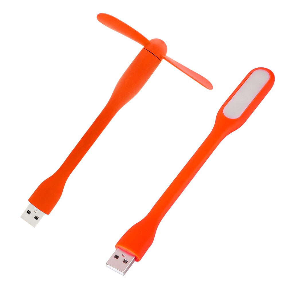 2Pcs Mini Adjustable Flexible USB LED Light Lamp + USB Fan Powerbank PC Notebook Perfect for Night Working Book Reading Light: Orange