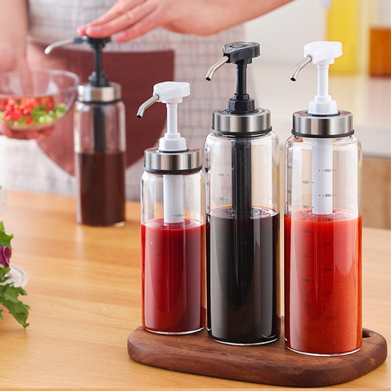 Kitchen Glass Sauce Squeeze Bottle Kicthen Storage Pot for Ketchup Salad and Honey