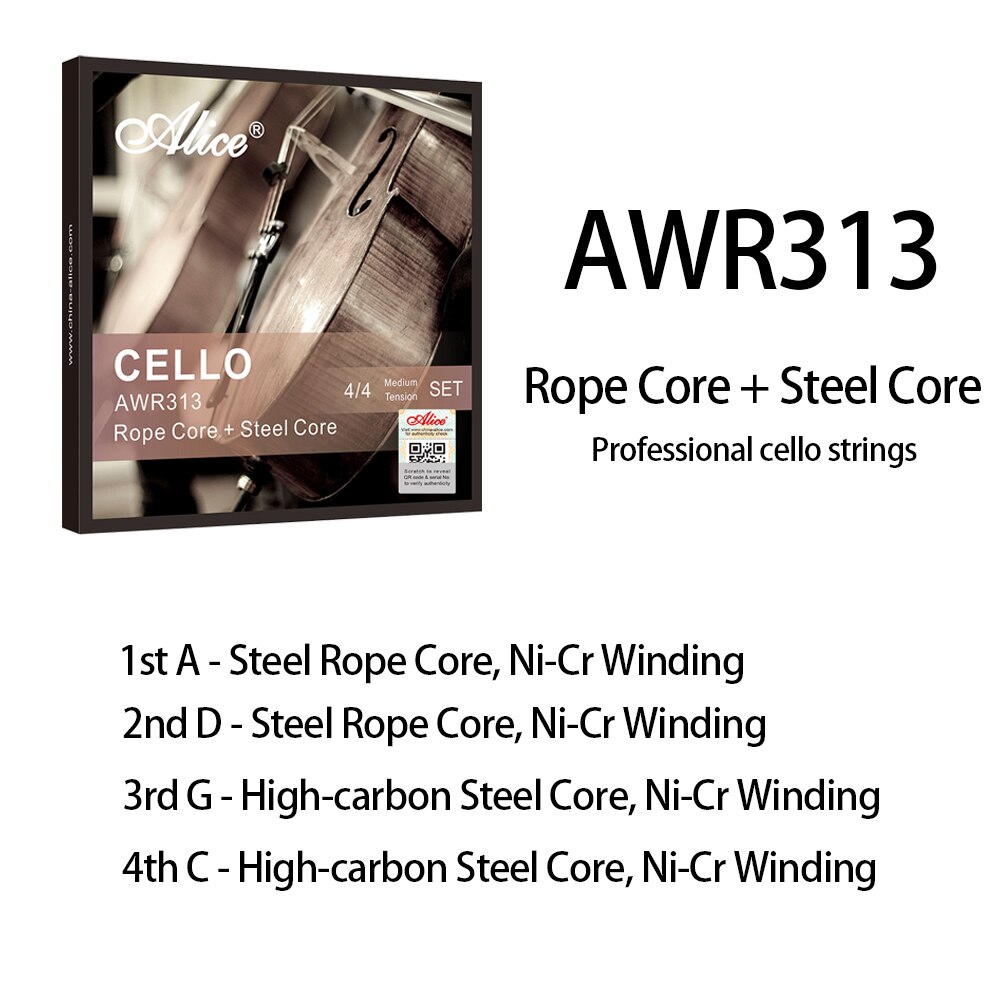 Alice Awr Serie Cello Snaren Bowed Instrumenten Accessoires Staal/Nylon Core Premuim Snaren AWR30 AWR31 AWR33 AWR313: AWR313