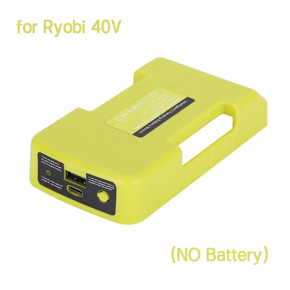 Usb-powerbank-opladeradapter til makita/ryobi/greenworks 40v li-ion-batterier med type-c-port, batteriopbevaringsetui: Rødbrun