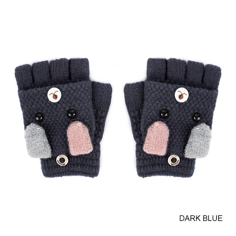 ¡Novedad! guantes con solapa de dibujos animados para bebé REAKIDS, lindos guantes tejidos para niños, guantes cálidos para niños, guantes con solapa de invierno para niñas y niños: Dark blue