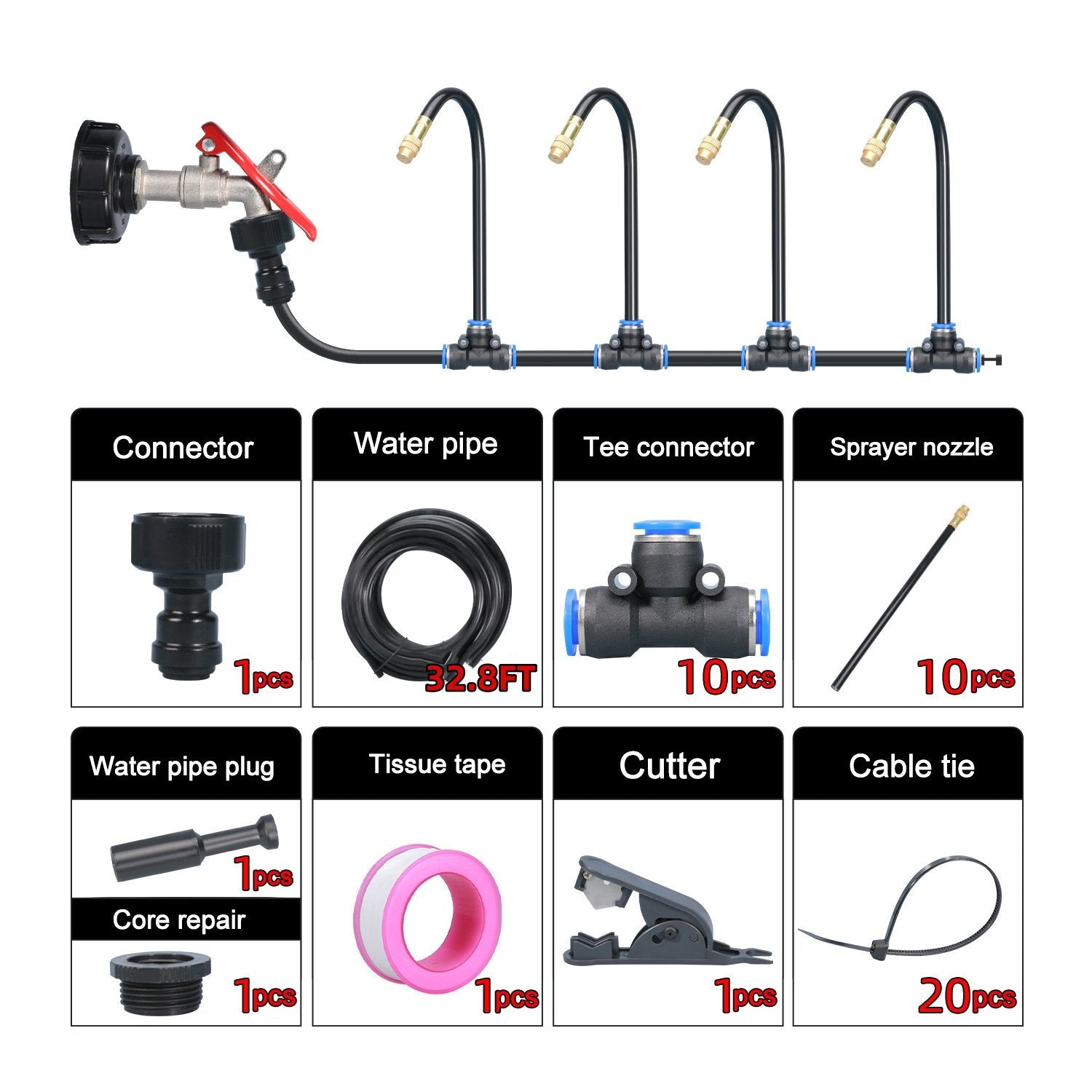 20M-5M DIY Universal Sprayer Kit 360° Curved Garden Automatic Irrigation System for Garden Plant Fogging Watering Irrigation: Yellow