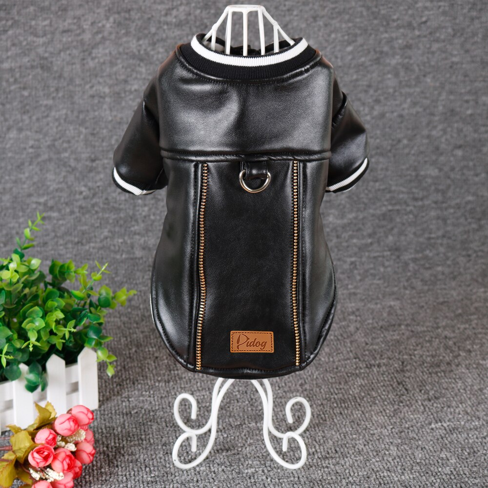 Chaqueta de cuero negro para perro, ropa de Bulldog Francés, mascota perro abrigo de invierno, ropa impermeable, traje para perros pequeños y medianos Carlino