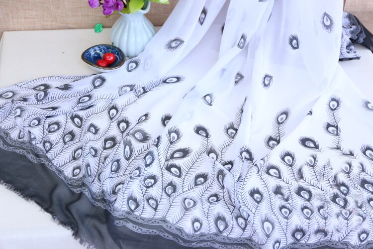 HLQON pluma de gran patrón tela de gasa con estampado suave cómodo tejido de ropa para mujer vestido de verano, falda por metro