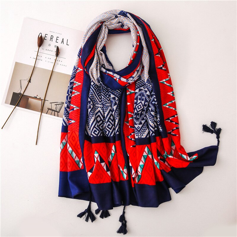Écharpe pour femme, châles et écharpes chauds, doux et longs, style ethnique, imprimé, étoles de plage, écharpe hijab douce et chaude: 14