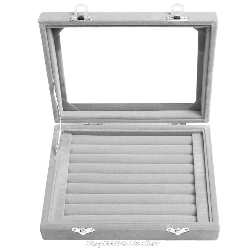 Anillo de cristal de terciopelo organizador para presentación de joyas caja bandeja soporte estuche para almacenamiento portátil joyero almacenamiento cremallera joyeros: Gray