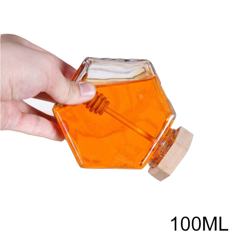 Glas Honing Jar voor 100ML Mini Kleine Honing Fles Container Pot Met Houten Honing Stok Lepel