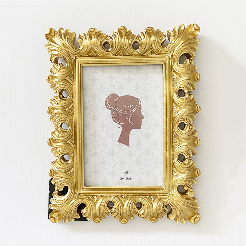 Vintage Rectangle Photo Frame Wall Hanging Golden Embossed Resin Picture Frame Holder Table Decoration Home Decor, Paper Random: Lavender