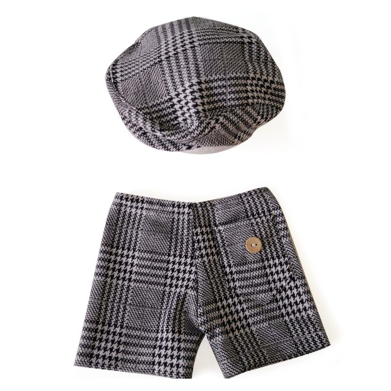 Pasgeboren Fotografie Props Hoed Broek Accessoires Set Baby Boy Plaid Kostuum Little Gentleman Fotostudio Eerste Foto