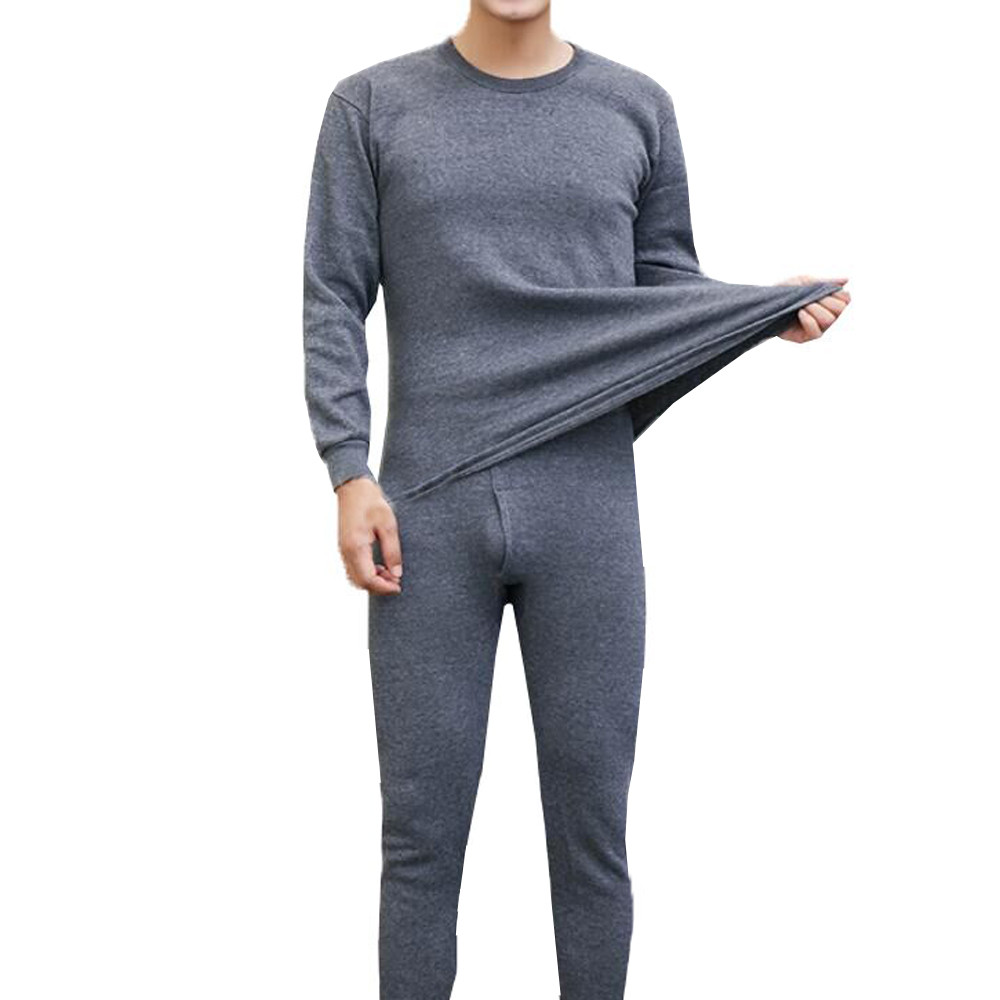 Man Underwear Thermo Cotton Undershirts Men Long Johns Thermal Underwear Base Men Winter Bottoms Warm Suit Tight Tops: Dark grey / XL