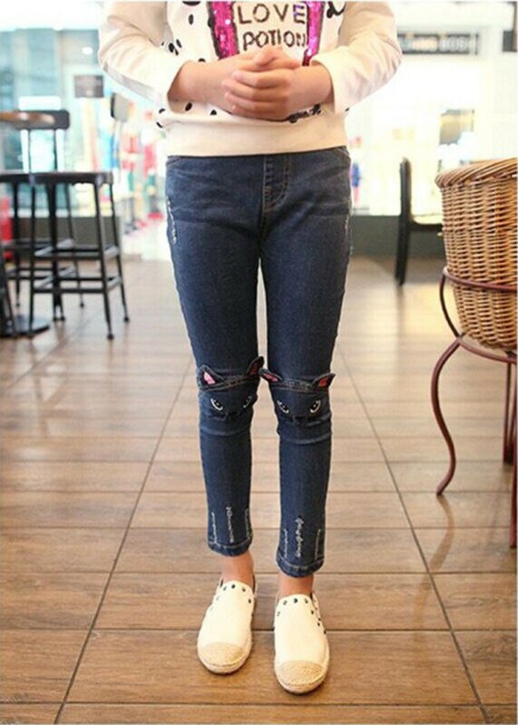 plus récent bébé enfants jean enfant en bas âge bébé enfants filles jean dessin animé brodé chats pantalons enfants crayon mince pantalon