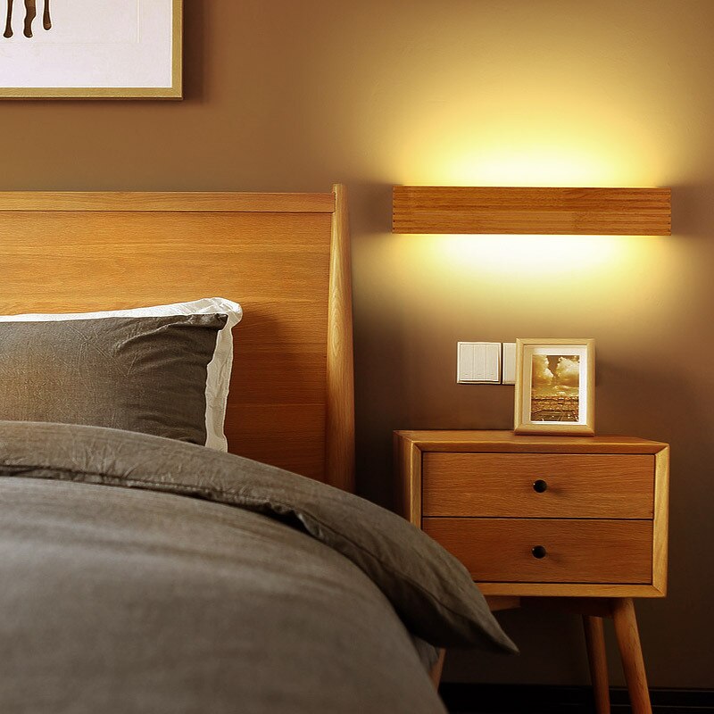 Modern japansk stil led-lampa ek trä vägglampa nordisk massivt trä spegel vägglampor lampett för sovrum badrum varmt ljus