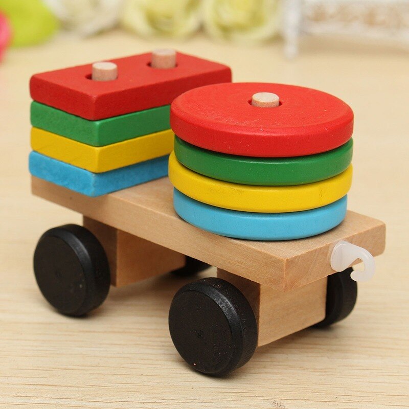 Wooden Train Building Blocks Educational Kids Baby Wooden Solid Stacking Train Toddler Block Toy for Children Birthday