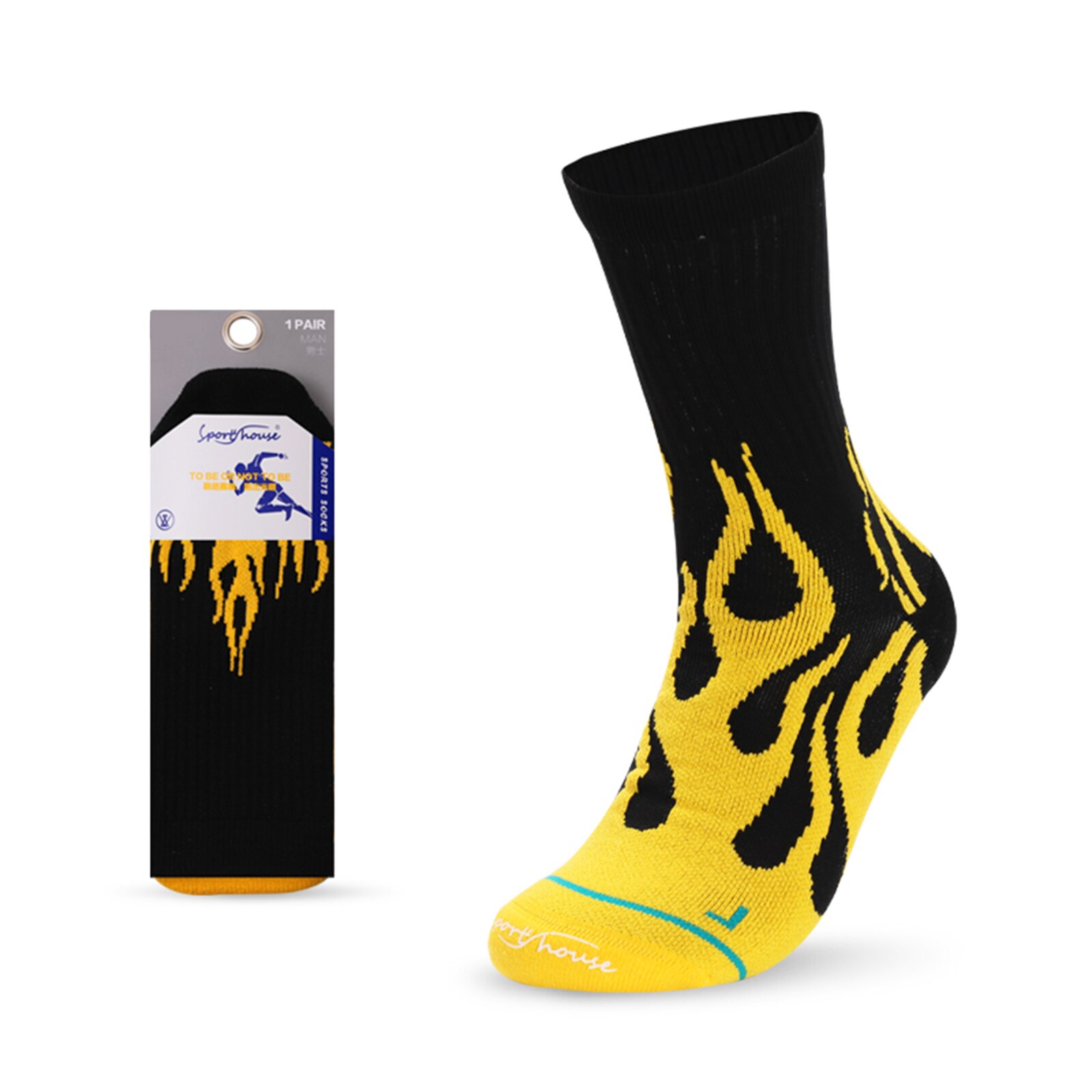 professionelle Laufen Wandern Klettern Socken Mann Mountainbike Socken draussen-Sport Socke Kompression Socken Feuer drucken Socke: gelb