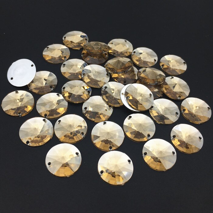 14mm 50 stuks Ronde Naaien Acryl Rhinestone Naai Op Punt Facet Kristallen Plaksteen Twee Gaten Rivoli Naai-On kledingstuk Stenen: light coffee