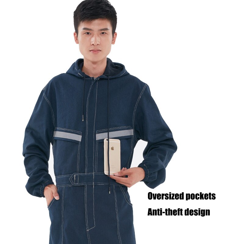 Denim Men&#39;s Overalls Bib Reflective Work Clothing Women Coveralls Jumpsuits for Welding Car Repair Security Protection Workwear