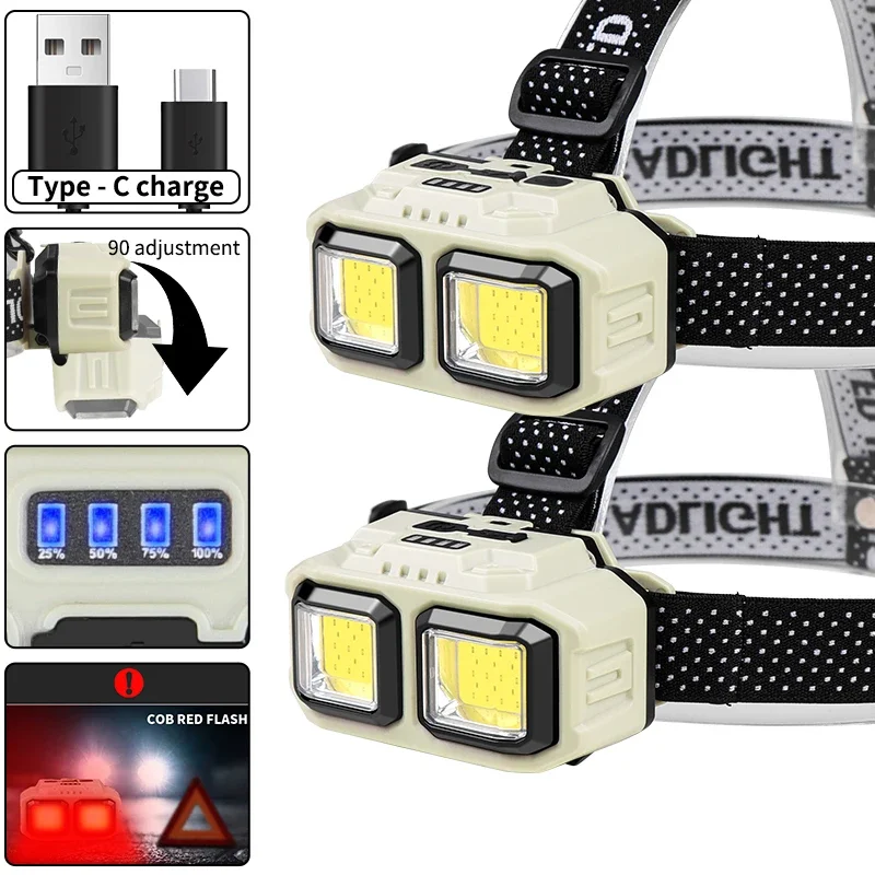 Krachtige LED-koplamp Zaklamp USB oplaadbare zaklamp Koplamp Waterdicht hoofdlicht Camping Vissen Mijnbouw Licht Lamp Zaklamp