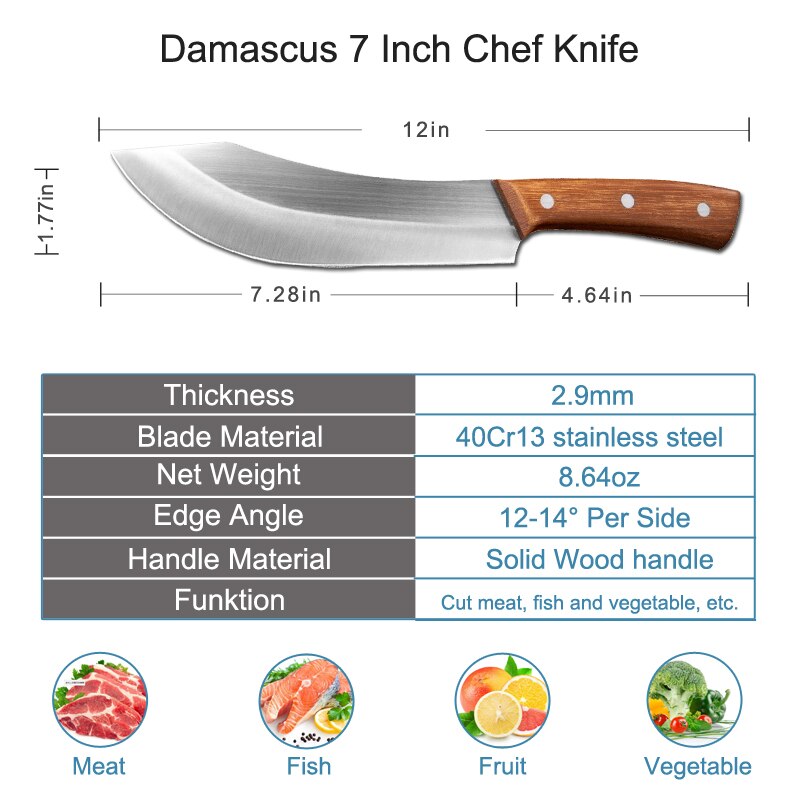 7.5 inch Stainless Steel Butcher Knife Vegetable Meat Cleaver Sharp Meat Cleaver Kitchen Knife Comfortable Handle Chef Knife