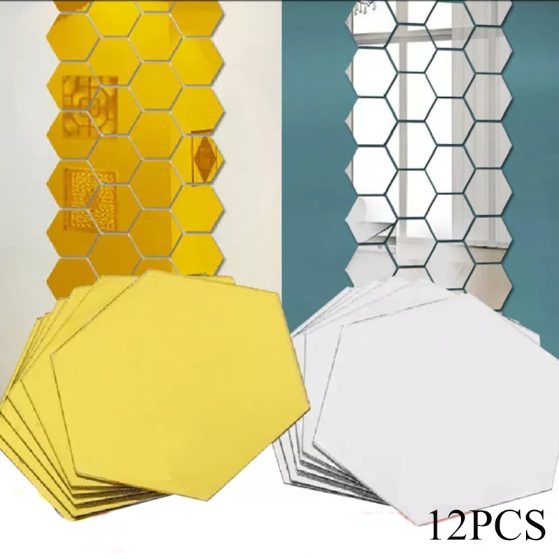 12 sztuk 3D naklejki ścienne z efektem lustra sześciokątne akrylowe samoprzylepne płytki mozaikowe naklejki usuwalna naklejka ścienna dekoracje dla domu DIY Sztuka lustro