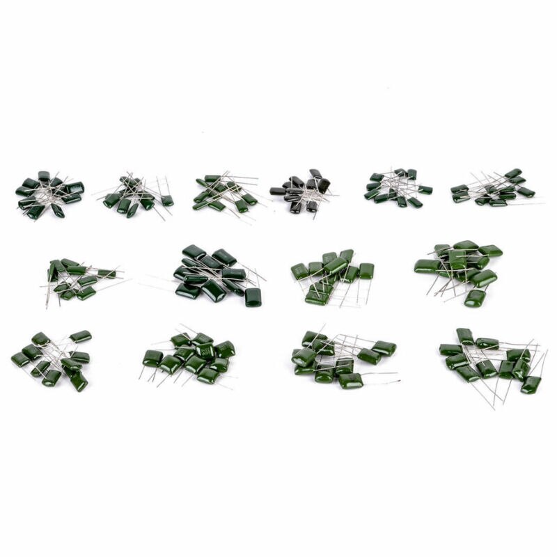 Produktbild von Harissess 240 Stück Polyester-Filmbox-Kondensator-Sortiment – 24 Werte, 1 NF Bis 1 µF, 63–100 V, 5 Mm Raster, Für DIY & Reparatur