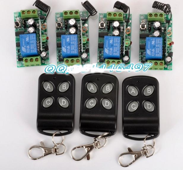 DC 12V 10A 1CH RF Wireless Remote Control Switch System 4 Receiver & 3 Transmitter Learning Code Receiver