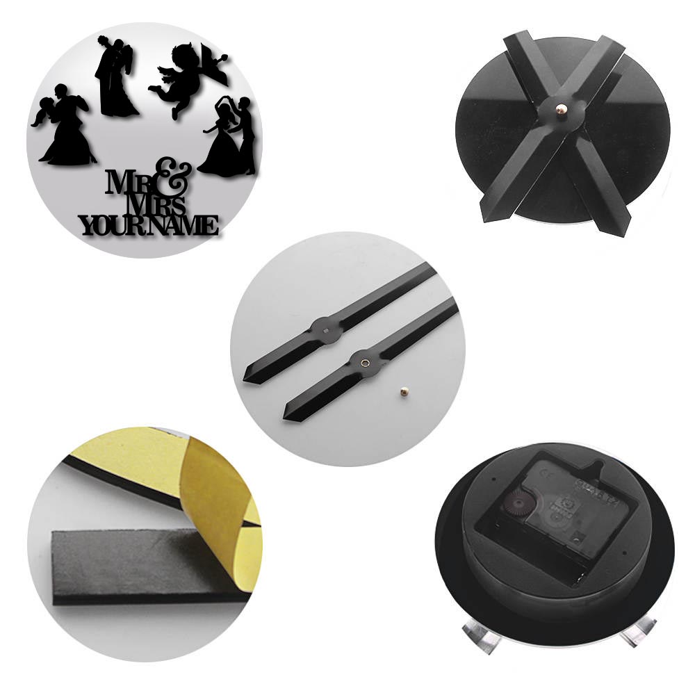 Valentine Couple Engaged DIY Wall Clock Wedding Room Decoration Weddings Self Adhesive 3D Clock With Big Needles Newlywed