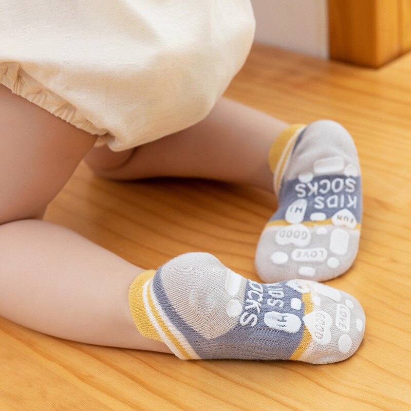 Calcetines tobilleros antideslizantes para bebé, calcetín de algodón suave con empuñaduras de goma, de corte bajo, 5 par/lote