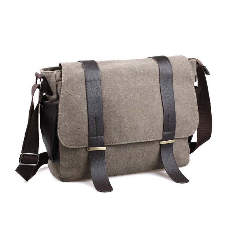 Scione männer Leinwand Messenger Taschen Vintage PU Leder Büro Aktentasche Reise Schule Teenager Schulranzen Schulter Tasche: Khaki