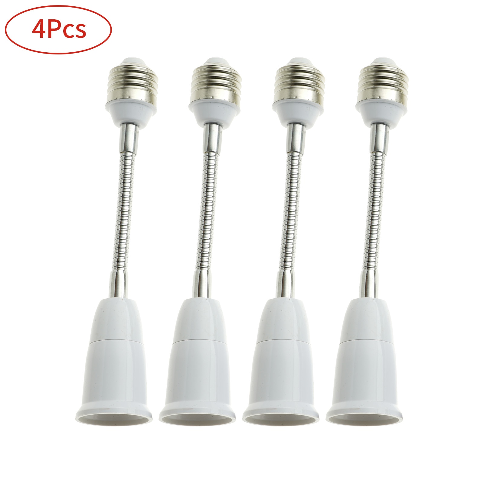 4Pcs Household Bulb Extender Light Lamp Extension Adapter Bendable PVC Screw Base Extenders Home Light Fixtures Socket Converter