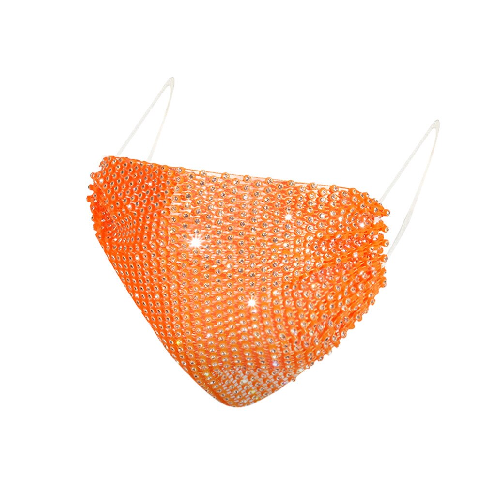 Hoed in snoepkleuren, mondkapje met pailletten voor volwassenen met diamanten, baseballpet, gezichtsbedekking, herbruikbare mondkap voor buitenritten: Oranje