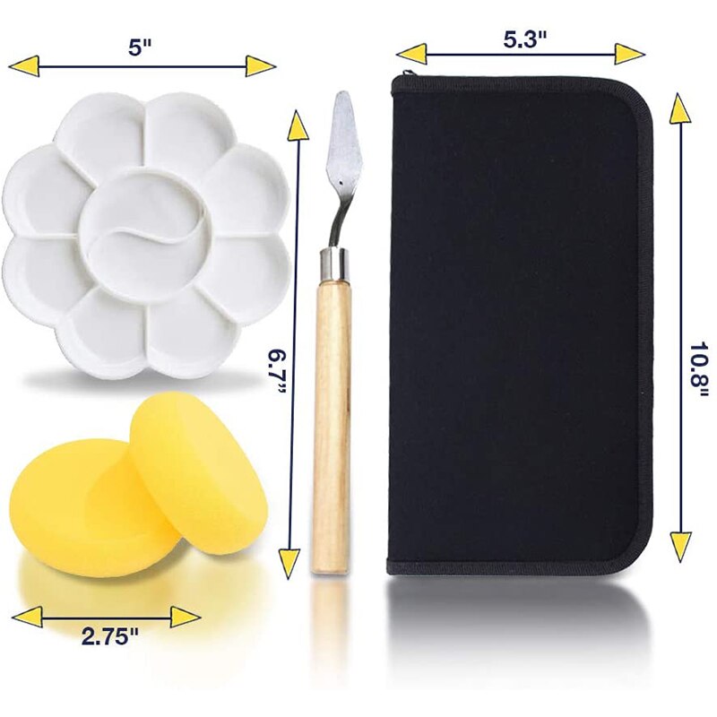 Kwast Set 15 Pcs Borstels Met Paletmes En 2 Sponzen. Voor Acryl, Olie, Aquarel En Gouache