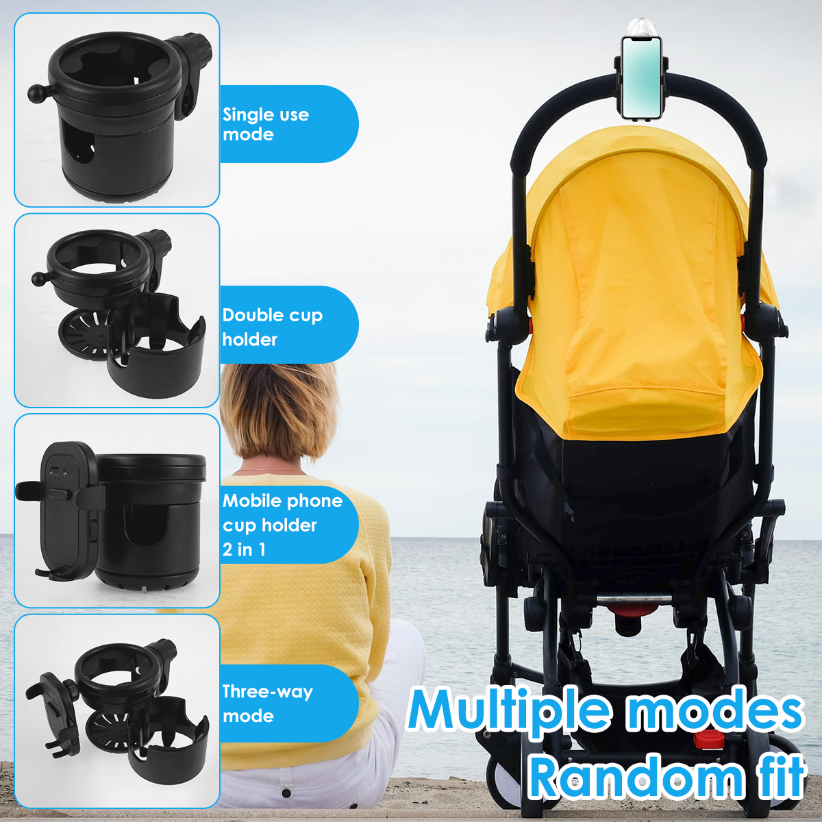 Kinderwagen Bekerhouder Universele Kinderwagen Waterflesstandaard 360° ° Roterende telefoonhouder Dubbel gat Babyauto's Organizer Cup Rack