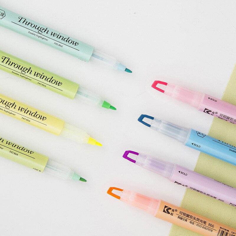 8 Stks/set Tweekoppige Markeerstiften 8 Kleuren Fine Liner Art Markers Pen Fluorescerende Kleur Pen Voor School Kantoorbenodigdheden